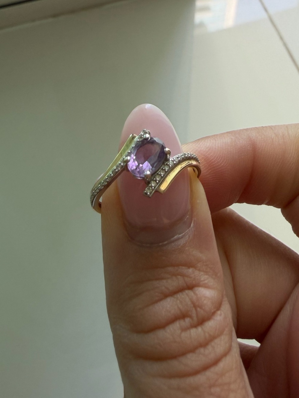 Elegant Women's Two-Tone Ring with Purple Gemstone from Spain